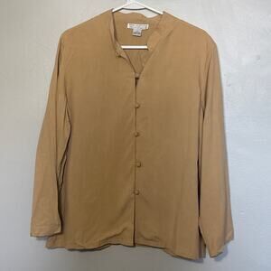 Vintage Women's Size L Tan Saks 5th Avenue Real Clothes 100% Silk Button Blouse
